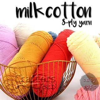 [IN STOCK] 8-ply soft milk cotton yarn (100g) **MINIMUM ORDER IS 2 ITEMS**