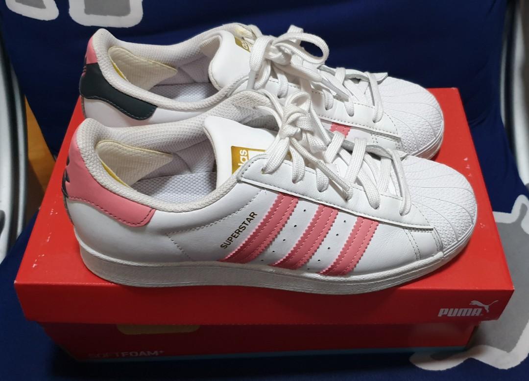 ADIDAS Originals Superstar trainers in white with pink detailing