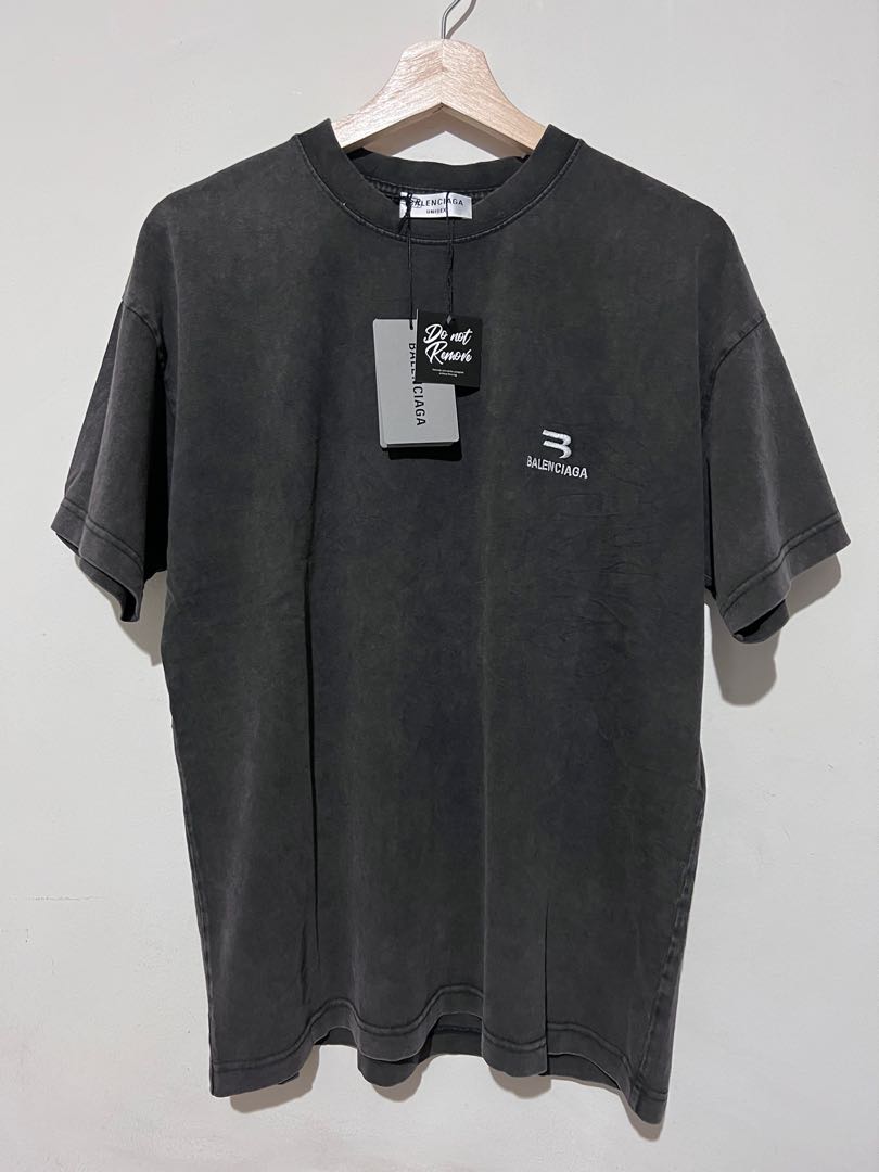 Balenciaga Sporty B Washed Black T-shirt, Men's Fashion, Tops & Sets ...