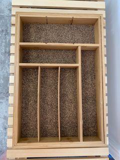 Bamboo & cork expandable cutlery tray organizer