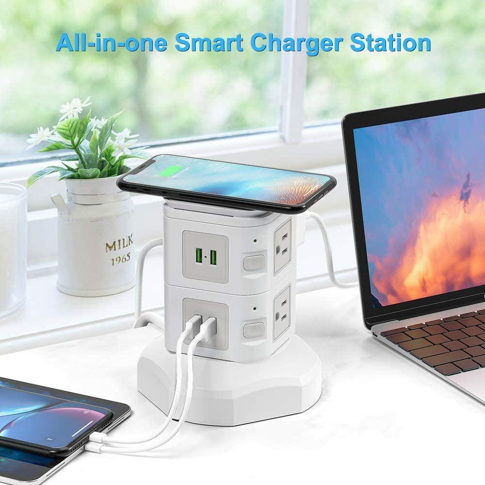 Magnetic Wireless Charger Surge Protector Power Strip Tower 6.5ft