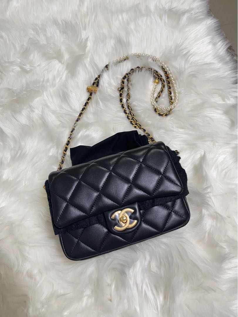 Chanel My Perfect Flap Mini, Black Lambskin with Gold and Pearl Hardware,  Preowned in Box WA001