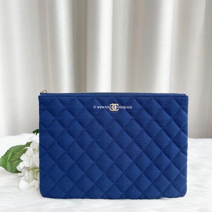 ✖️SOLD ✖️Chanel Classic Medium O-Case in Blue Jersey LGHW (VIP Gift),  Luxury, Bags & Wallets on Carousell