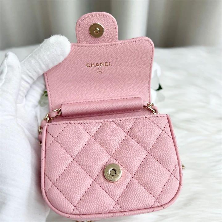 Chanel Micro Clutch with Chain in 22C Pink Caviar LGHW, Luxury