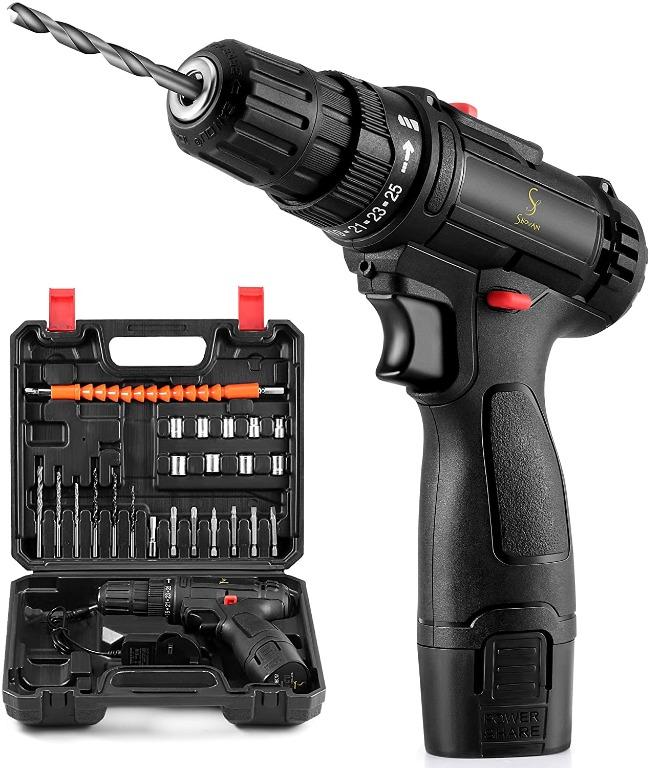 Cordless Drill Driver, 26PCS Combi Drill Set with Builtin LED, 12V