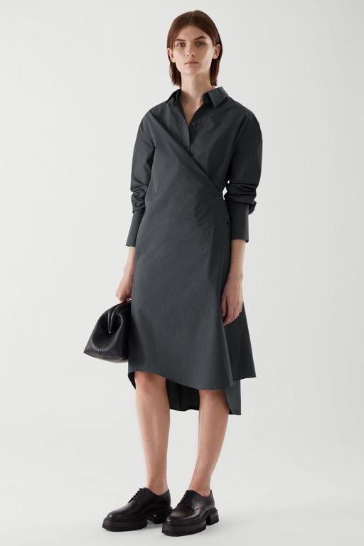 COS Wrap Shirt Dress Dark Grey Women s Fashion Dresses Sets