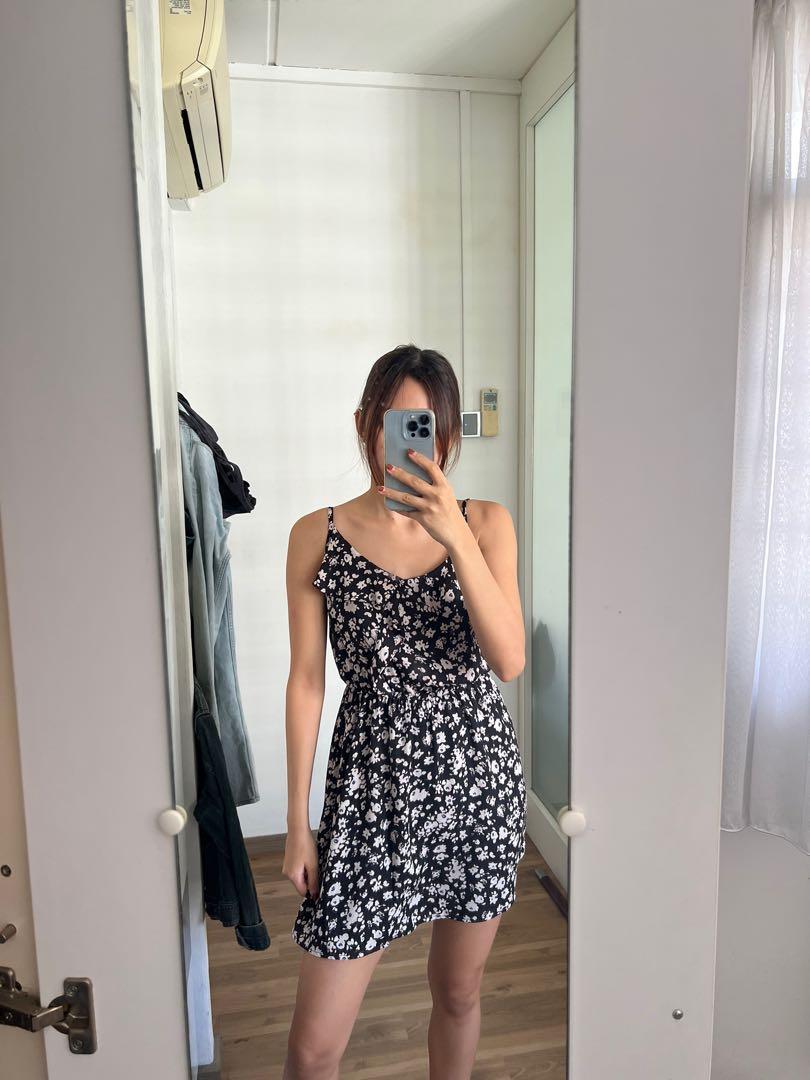 Black floral spaghetti strap dress online
