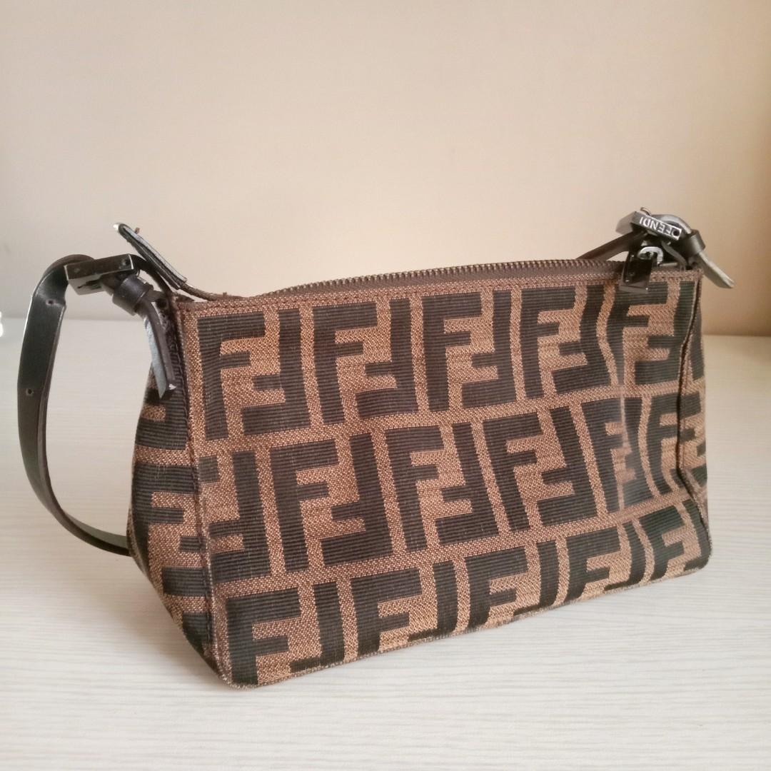 Vintage Fendi Zucca Pochette Baguette Black, Luxury, Bags & Wallets on  Carousell