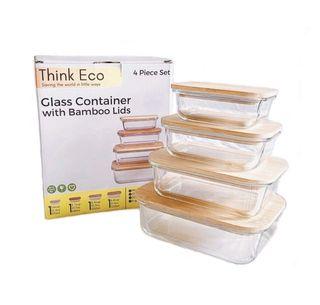 Glass Container with Bamboo Lid Set of 4
