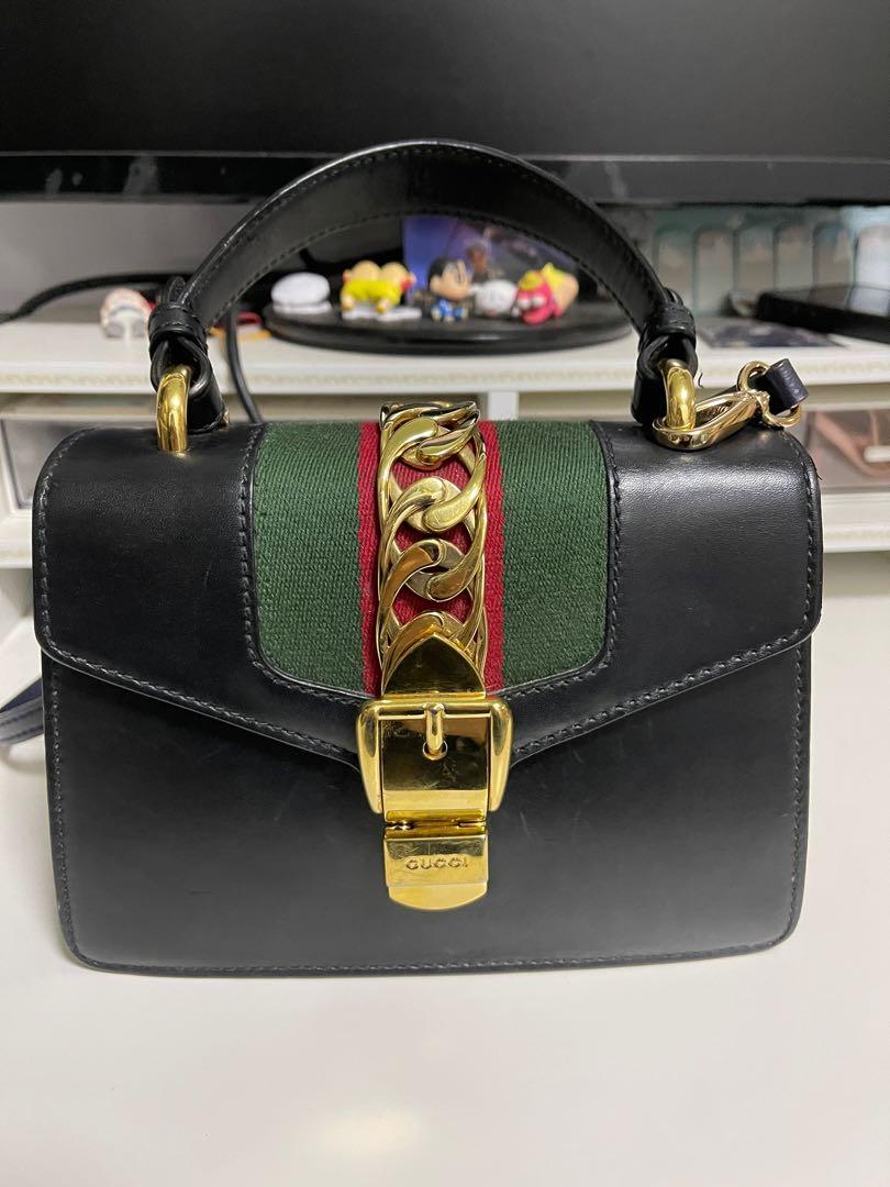 Gucci sylvie mini bag - black, 名牌, 手袋及銀包- Carousell