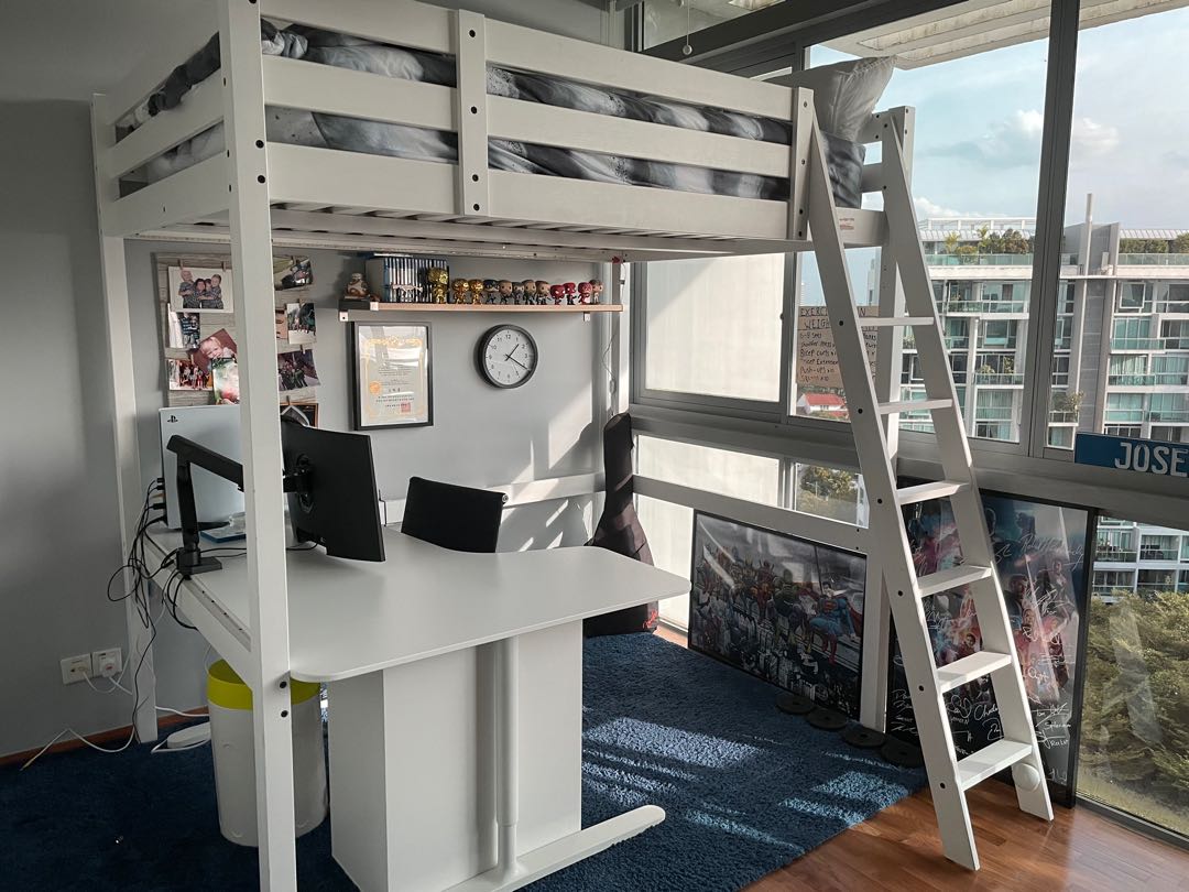 Ikea double loft bed with mattress, Furniture & Home Living, Furniture