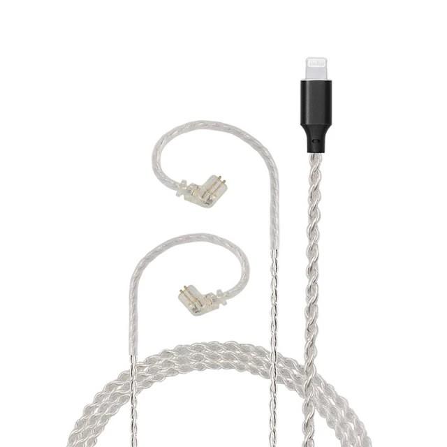 KZ Iem cable with mic for iOS JCALLY LT4 Lightning Silver Upgrade Cable 4 strands 5N oxygenfree