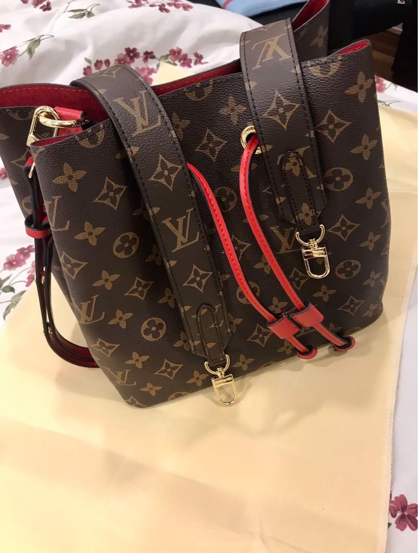 Louis Vuitton Red Leather Monogram Bucket Bag