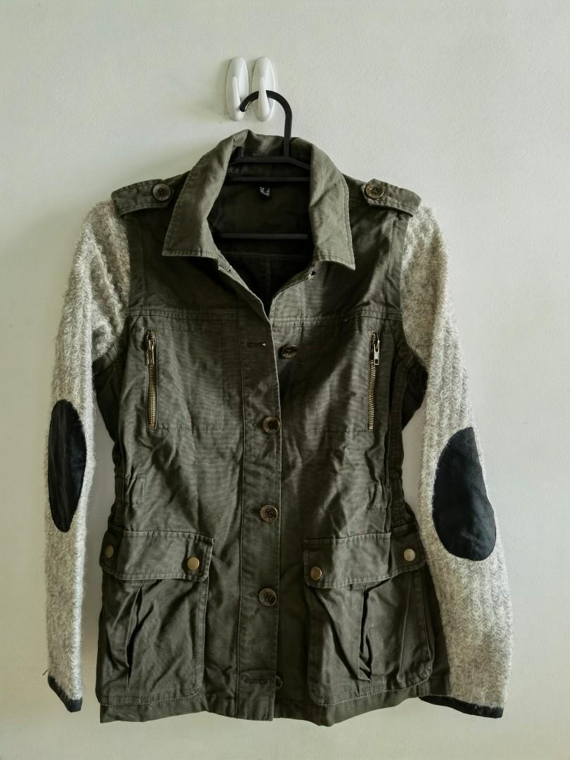 Mango 3 Way Jacket with Detachable Sleeves (Category: Coats, Jackets and Outerwear) located in Manila. Submitted by didst (Listing ID 1137527971, Image 1). Description: Mango Coat / 3 way Jacket Vest with Detachable Sleeves Olive Green Elbow pads Size XS-S.