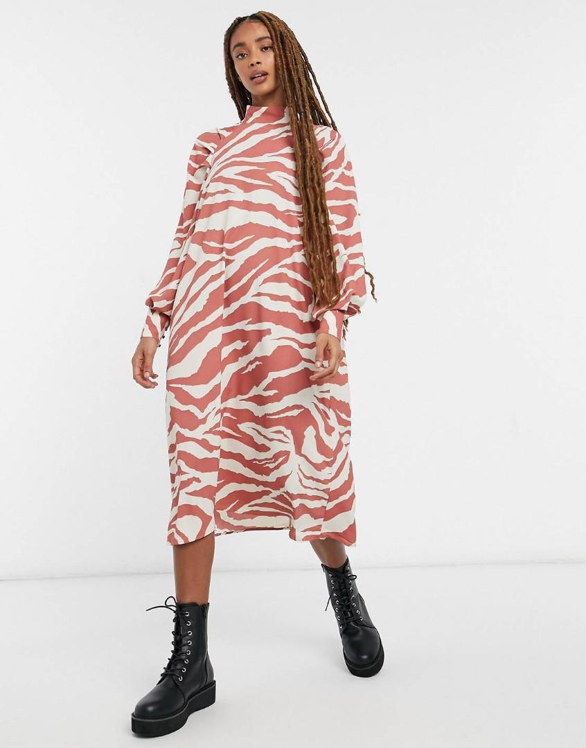 Monki zebra printed high neck midi 