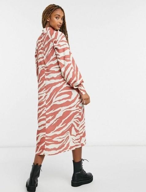 Monki zebra printed high neck midi 