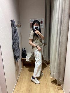 無印良品MUJI 奶油白直筒寬褲