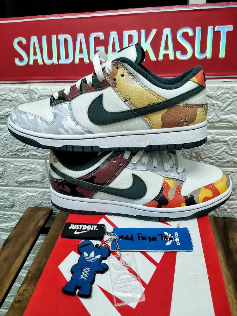NIKE DUNK LOW SE "Sail Multi Camo" ORIGINAL, Men's Fashion