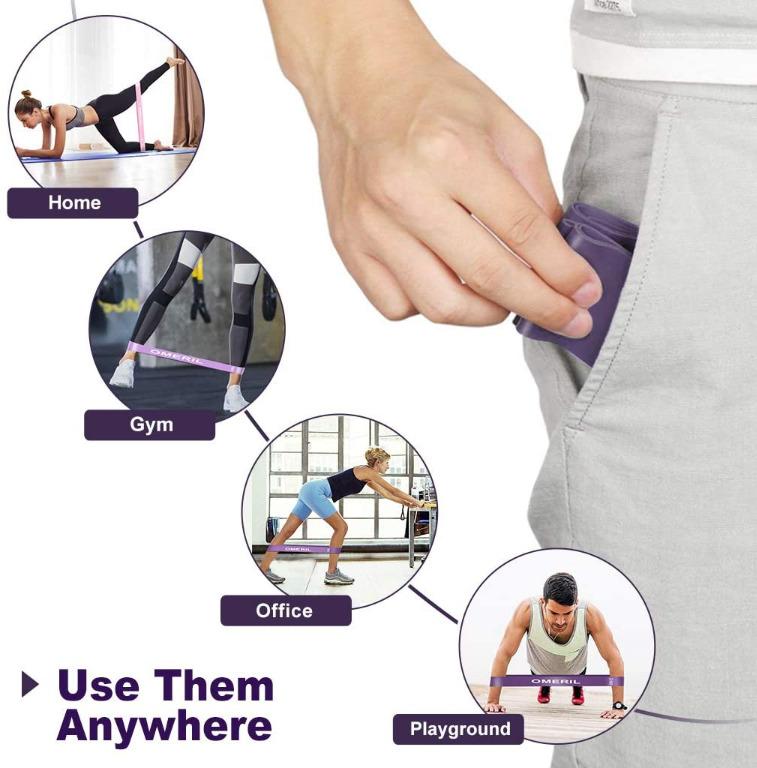 OMERIL Resistance Bands Set of 5 Skin Friendly Resistance Fitness Exercise Loop Bands with 5 Resistance Levels for Legs and Glutes Arms Physio Pilates Yoga and Strength Carry bag included Sports Equip...