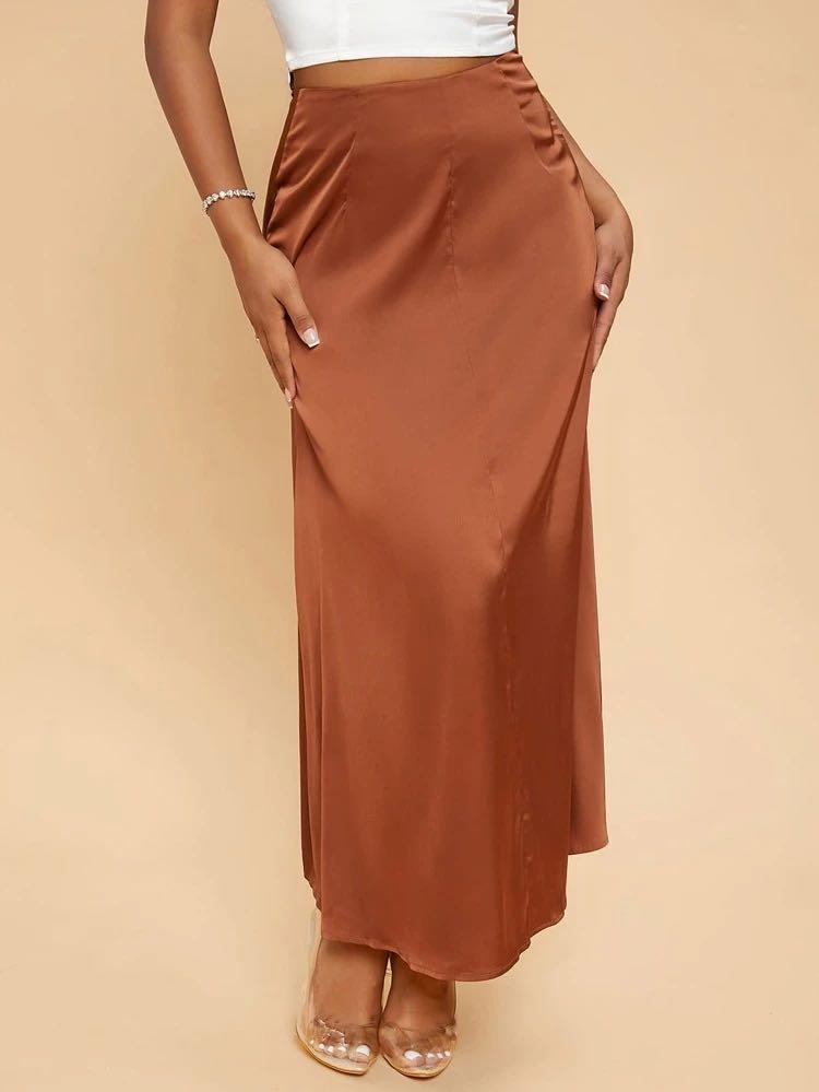 Rust satin maxi skirt on sale