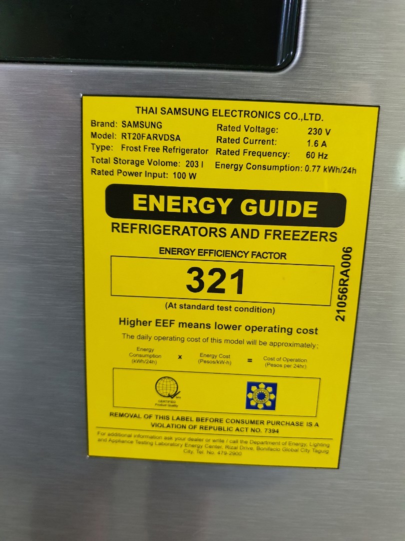samsung inverter refrigerator power consumption in watts