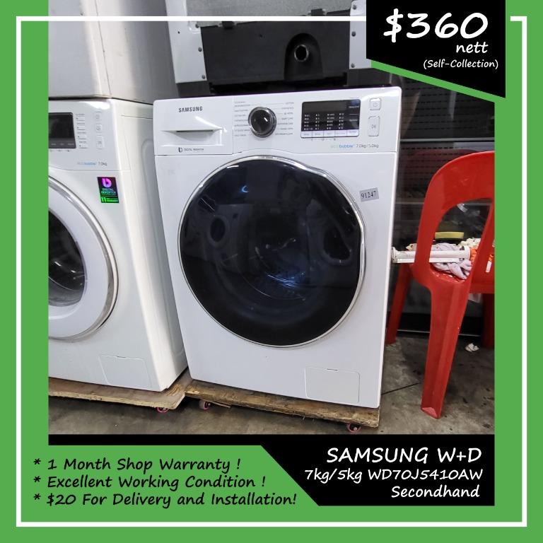 SAMSUNG Washer & Dryer 7kg/5kg WD70J5410AW, TV & Home Appliances