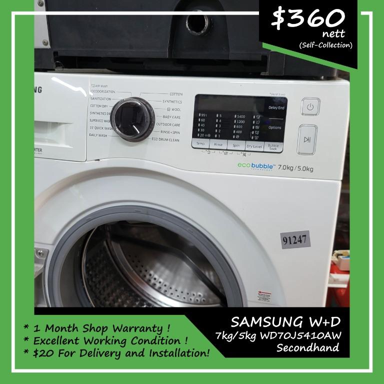 SAMSUNG Washer & Dryer 7kg/5kg WD70J5410AW, TV & Home Appliances