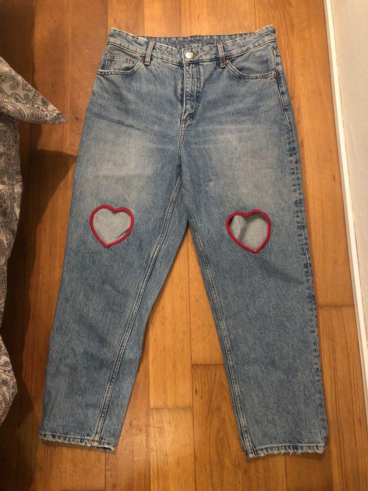 Monki Women Ladies Cut Out Heart Jeans All Sizes. 