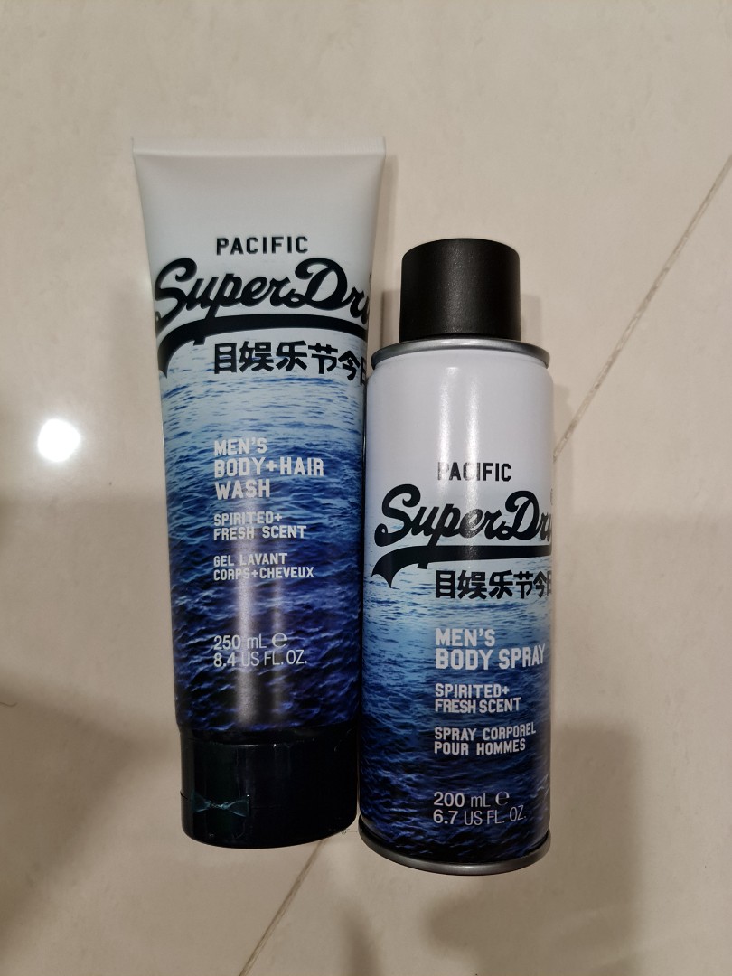SuperDry Pacific Men's Body+Hair Wash 250ml & Body Spray 200ml (Bundle