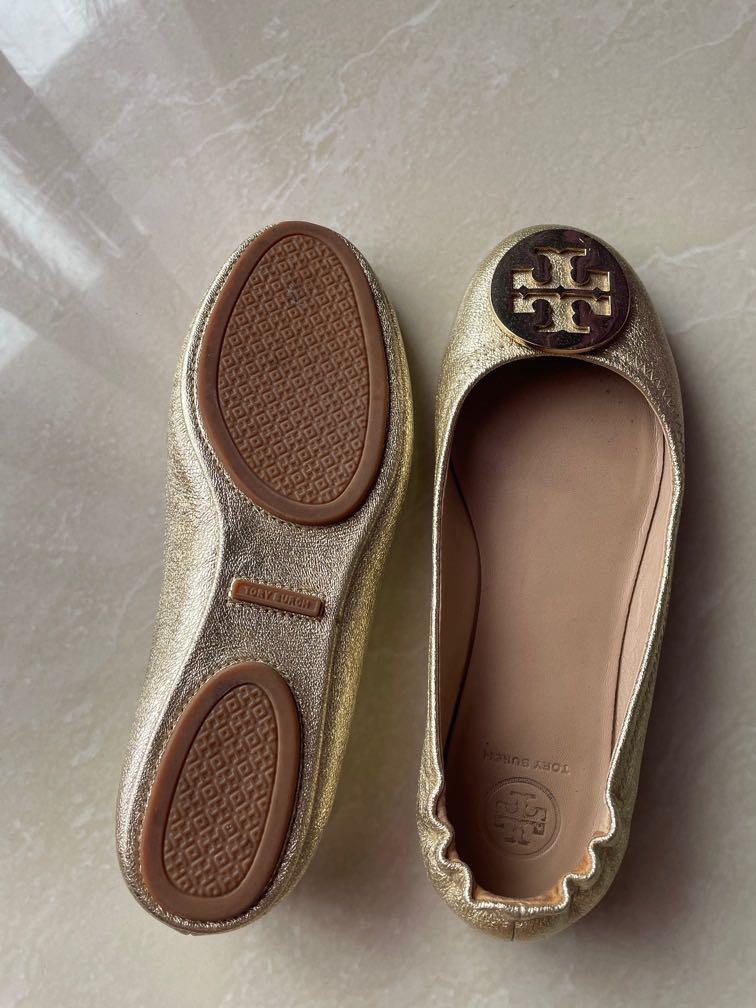 Tory burch gold flat hot sale shoes