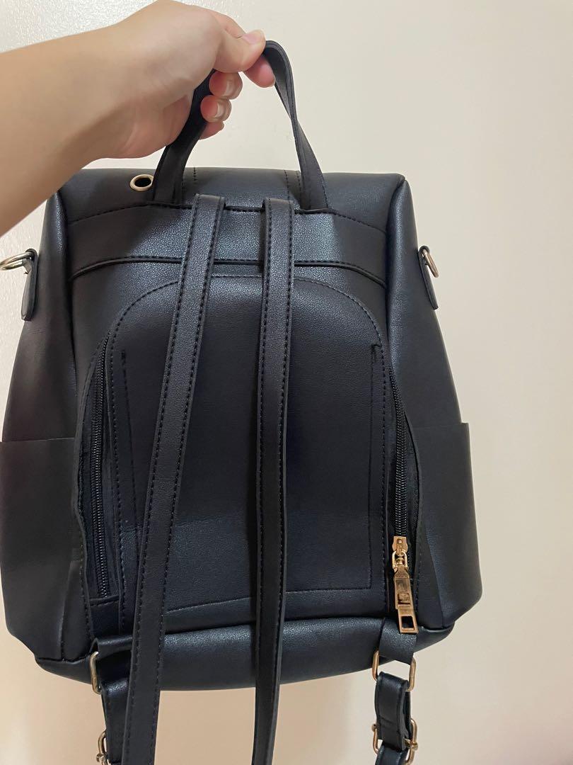 Two way backpack leather black, Women's Fashion, Bags & Wallets ...