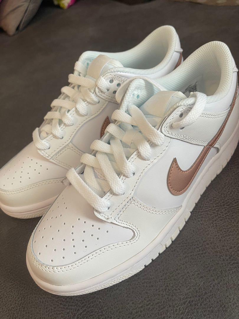 US 5.5Y UK 5 EU 36 AND US 6Y Nike Dunk Low White Pink Bronze swoosh