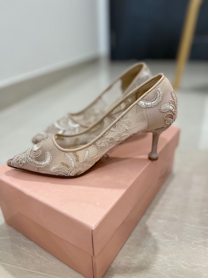 Champagne lace top wedding shoes