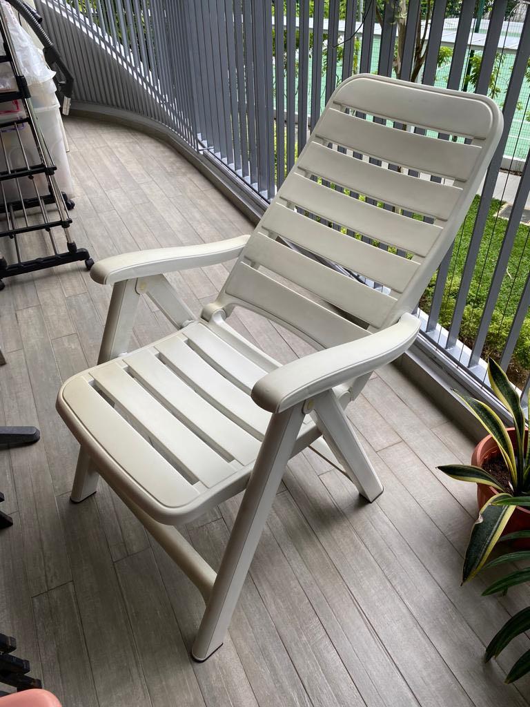 White deck chair, Furniture & Home Living, Outdoor Furniture on Carousell