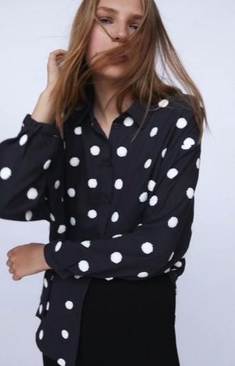 zara contrasting polka dot top