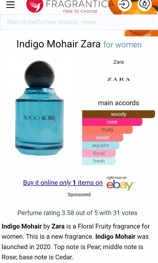 Zara Indigo mohair edp ORI store., Kesehatan u0026 Kecantikan, Parfum, Kuku u0026  Lainnya di Carousell