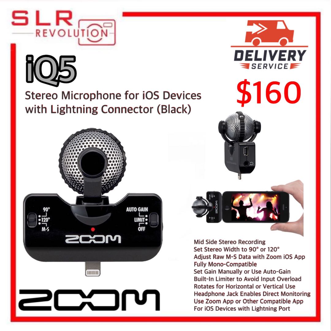 Zoom Iq5 Stereo Microphone For Ios Devices With Lightning Connector Black Audio Microphones On Carousell