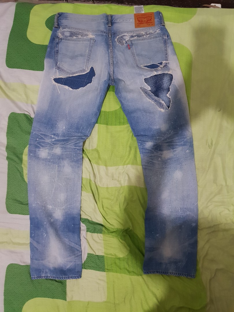 511 leather patch slim fit patch work paint splatter design, Men's