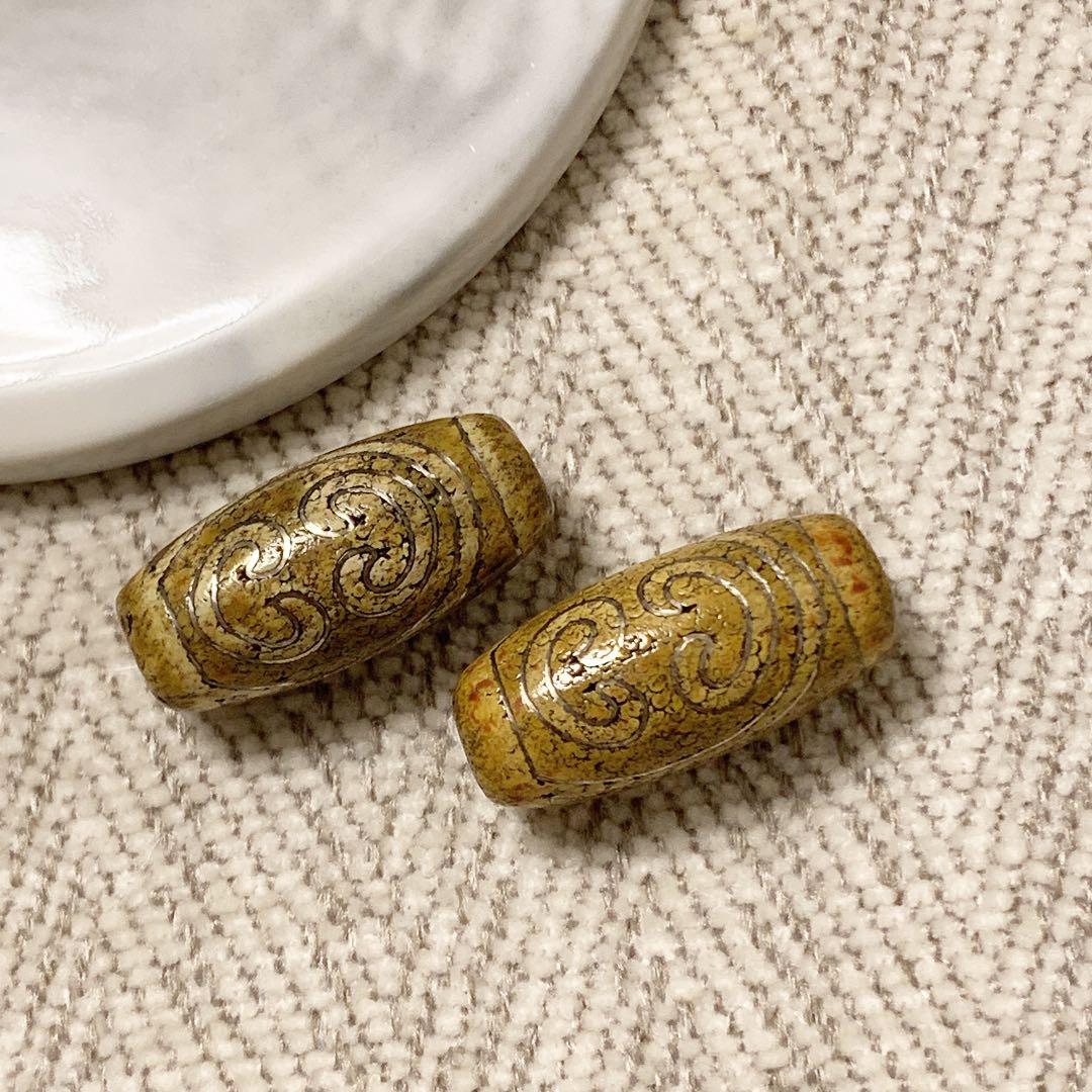 双心金剛杵天珠　天珠　瑪瑙 瑪瑙 銀線双心金剛杵天珠 10-122 ⭐ポークストーン（豚肉石）