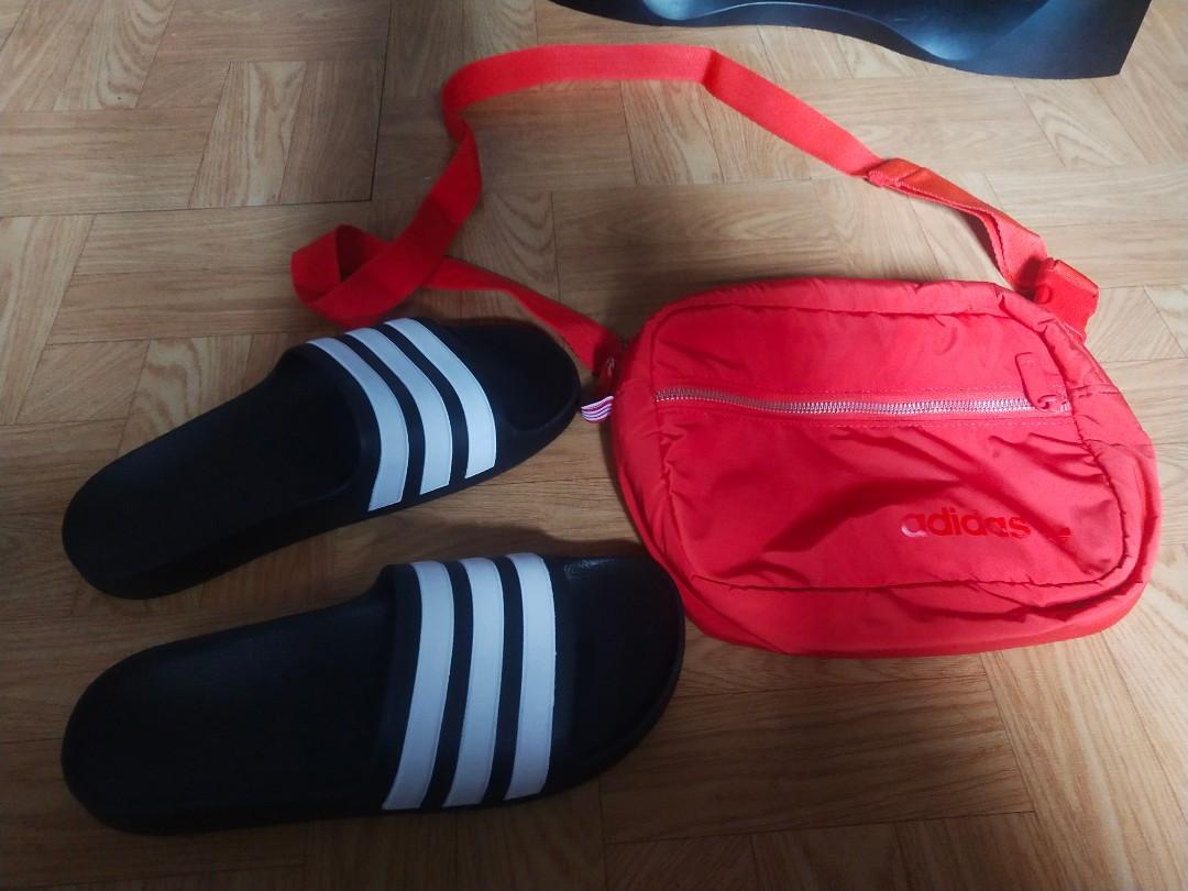 Adidas slide and adidas modern airliner bag, Women's Fashion, Bags