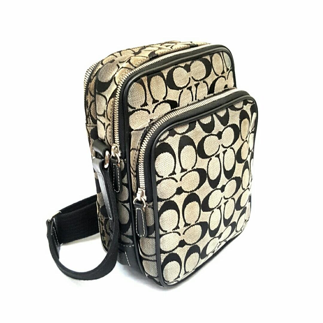Authentic COACH Signature Diagonal Sling bag canvas leather