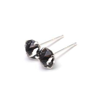 Black Diamond Pointed Round Earrings - 6mm 8mm round - 925 Sterling Silver - Black Pointed Earrings - Men Black Earrings - Minimal Stud