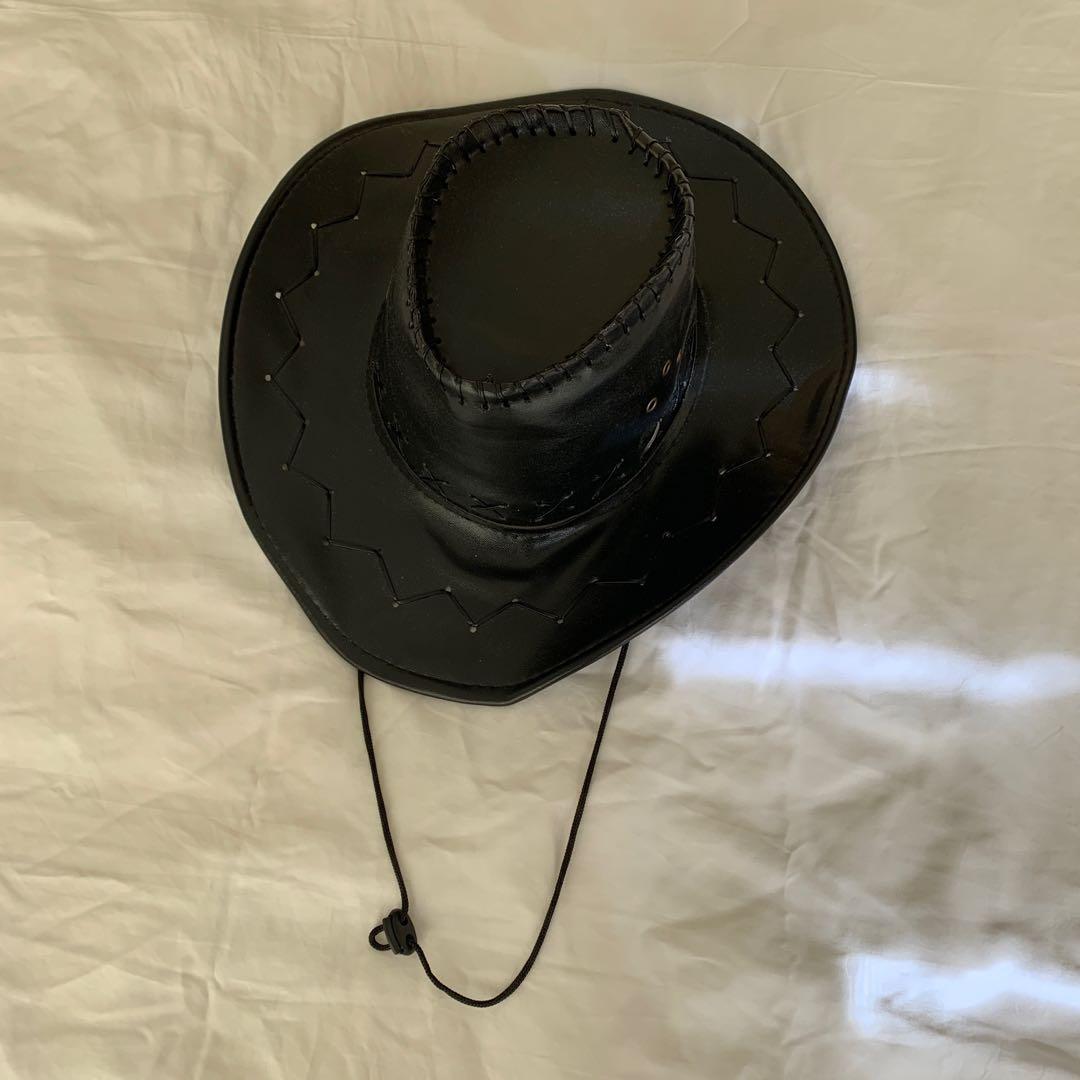Black leather cowboy hat, Women's Fashion, Watches & Accessories, Hats & Beanies on Carousell