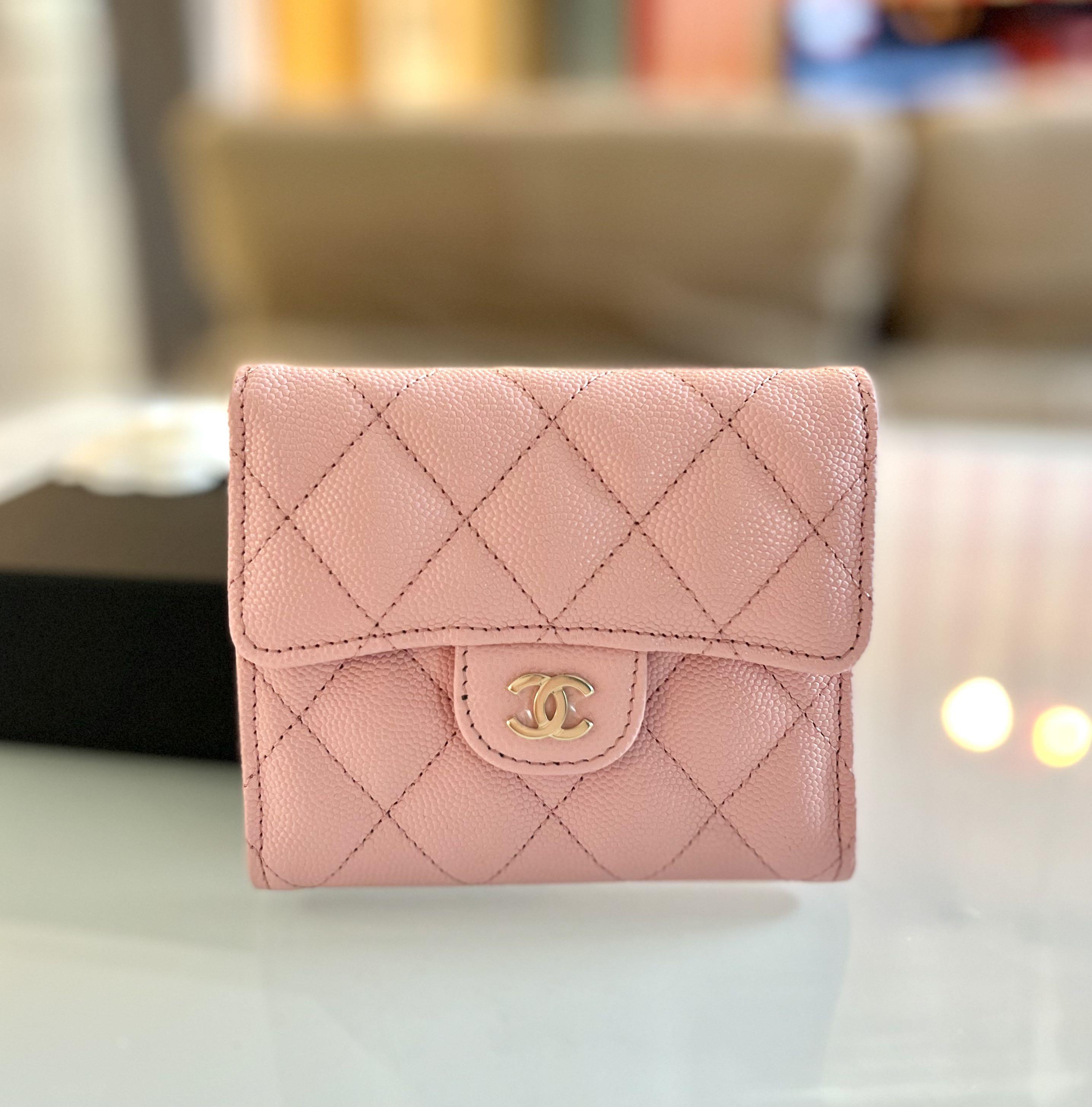 Chanel Classic Trifold Pink Flap Wallet Quilted Lambskin