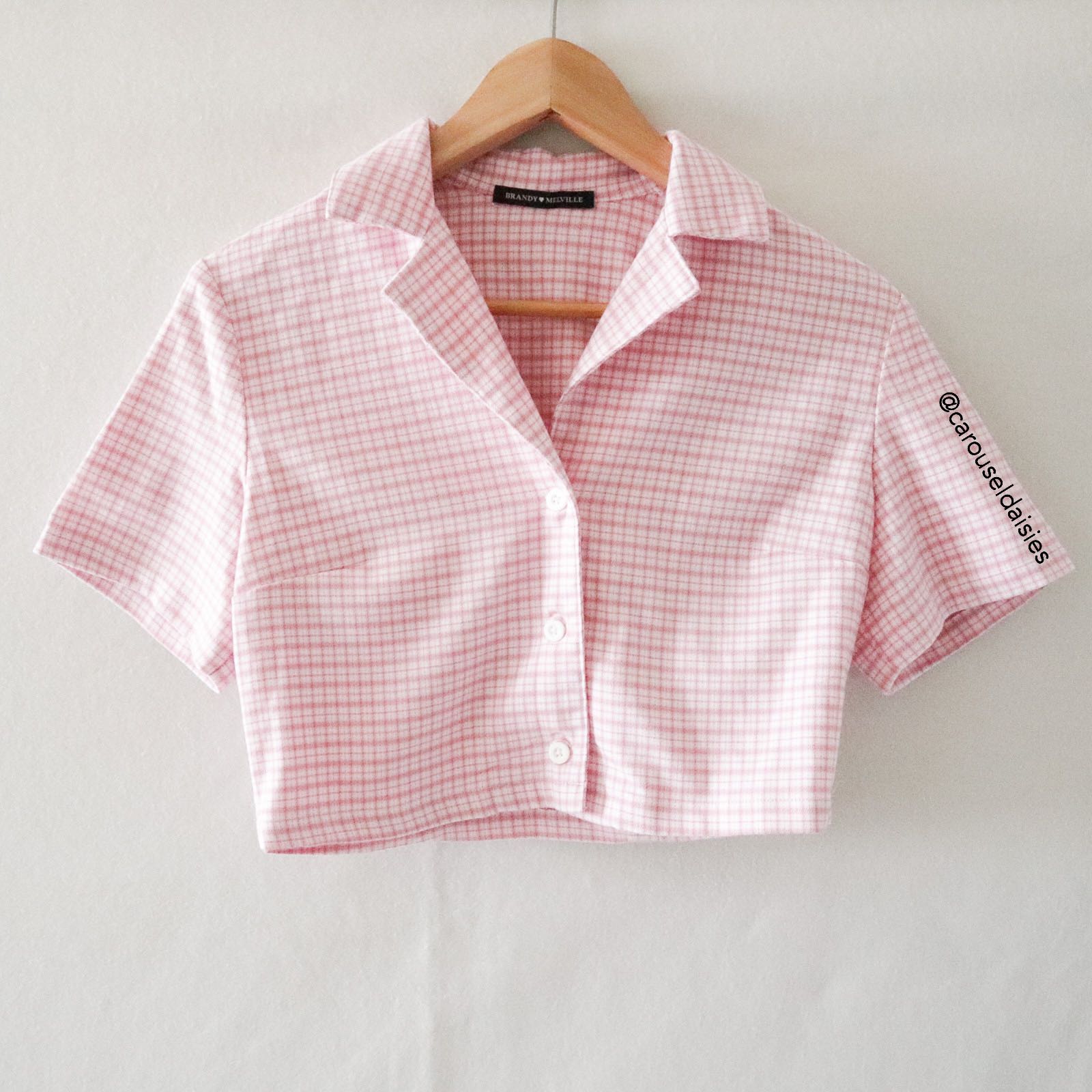 Brandy Melville Vivian Top (Pink Mini Plaids), Women's Fashion, Tops