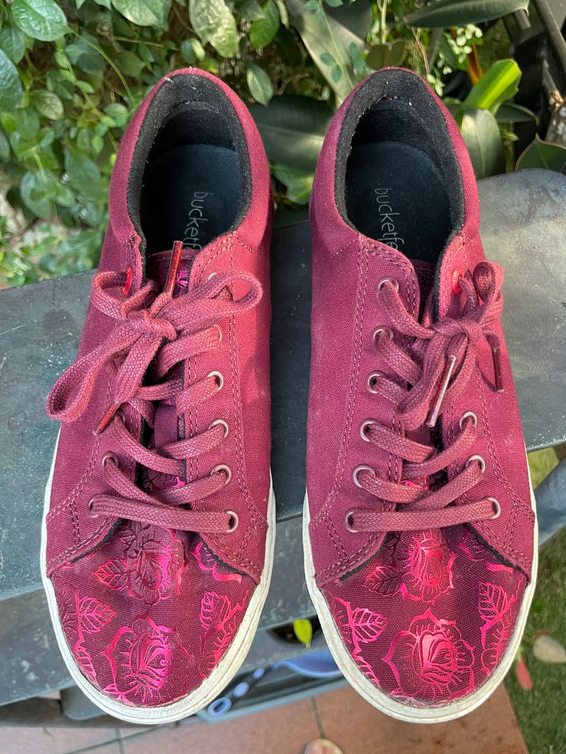 Bucketfeet Maroon Rose Detail Sneakers Women s Fashion Footwear