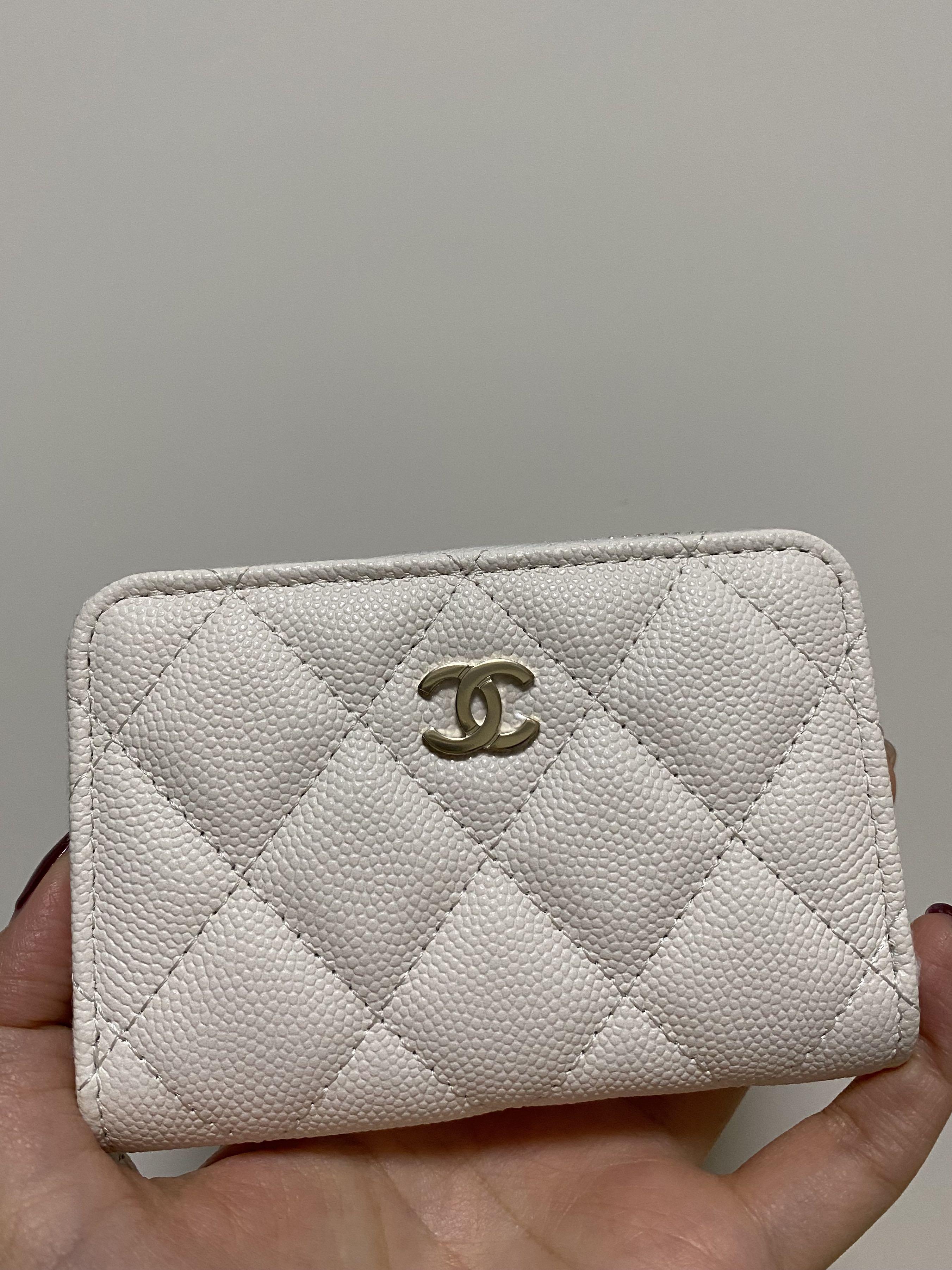 CHANEL Caviar Quilted Zip Around Coin Purse Ivory