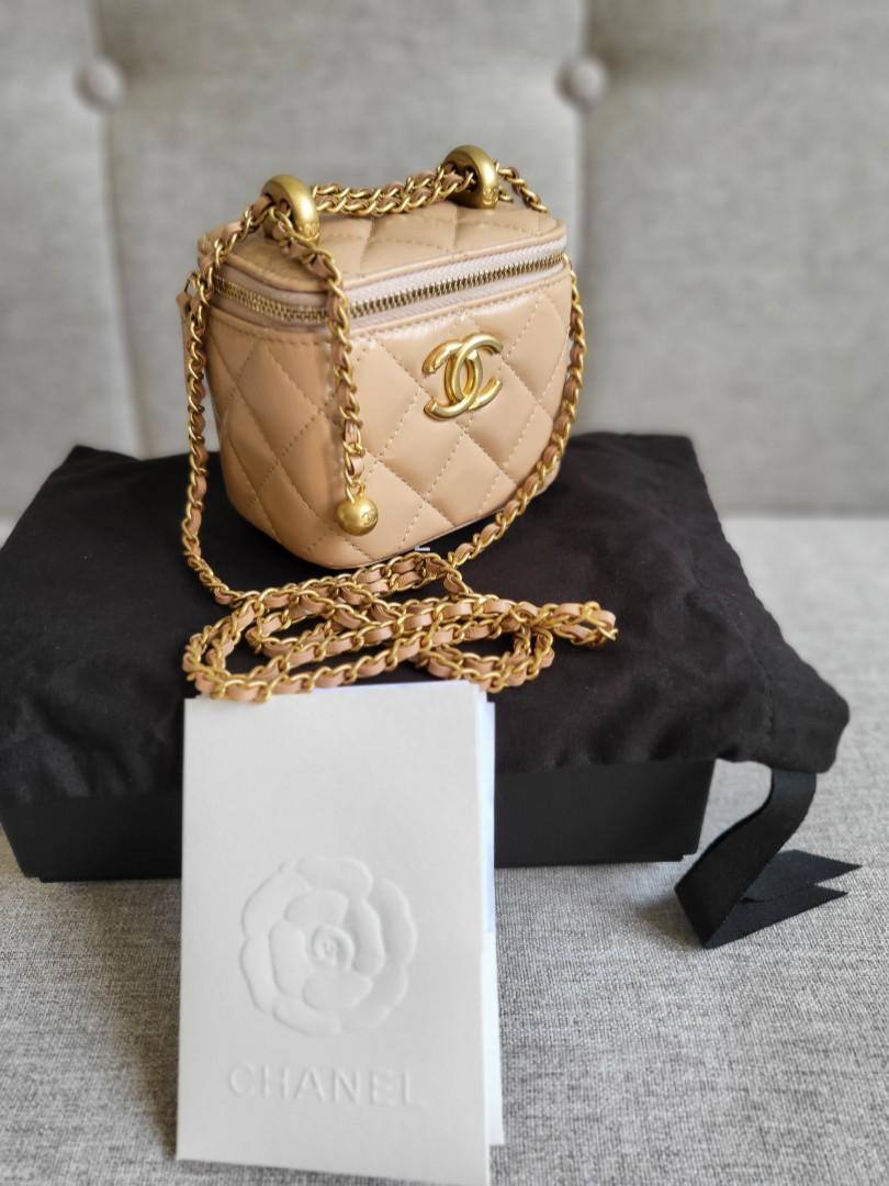 Chanel Mini Vanity with Adjustable Double pearl crush in Beige Calfskin  AGHW, Luxury, Bags & Wallets on Carousell