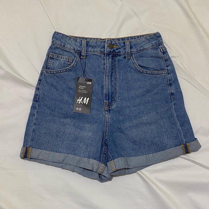 H M Divided Highwaist Mom Shorts in Dark Denim Women s Fashion
