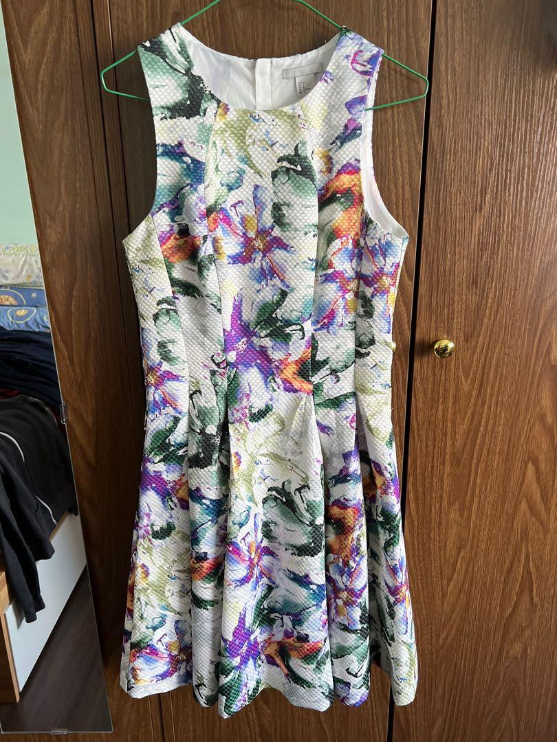 h&m floral skater dress H&M Divided 8 Dress Floral Sleeveless Skater Summer Flare Mini Retro